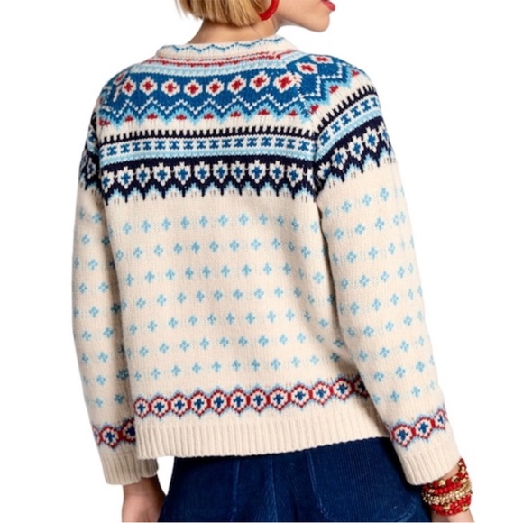 Frances Valentine Fairisle Cardigan Red & Blue Like New Sz. Lg - Picture 4 of 8